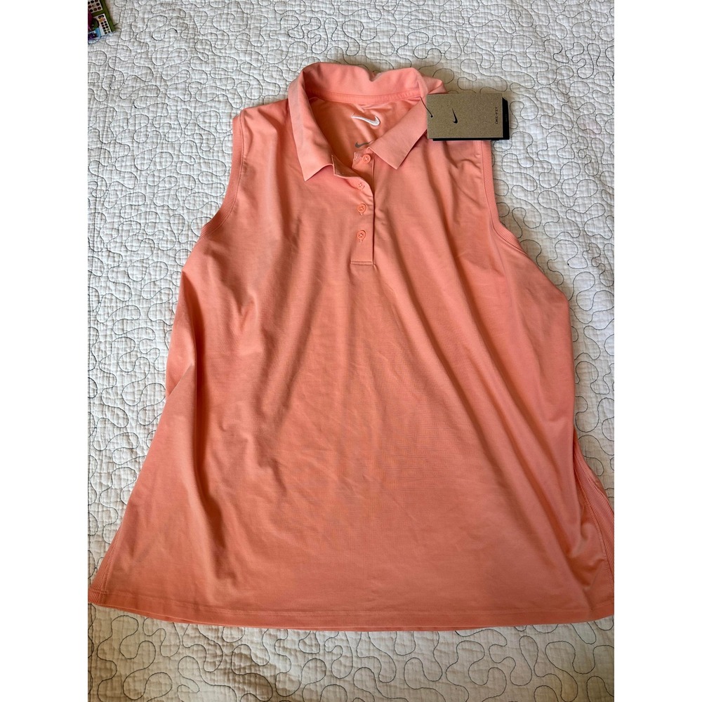 Nike Womens Dri-FIT Slim‎ Fit Sleeveless Golf Polo Shirt Peach Coral XL
